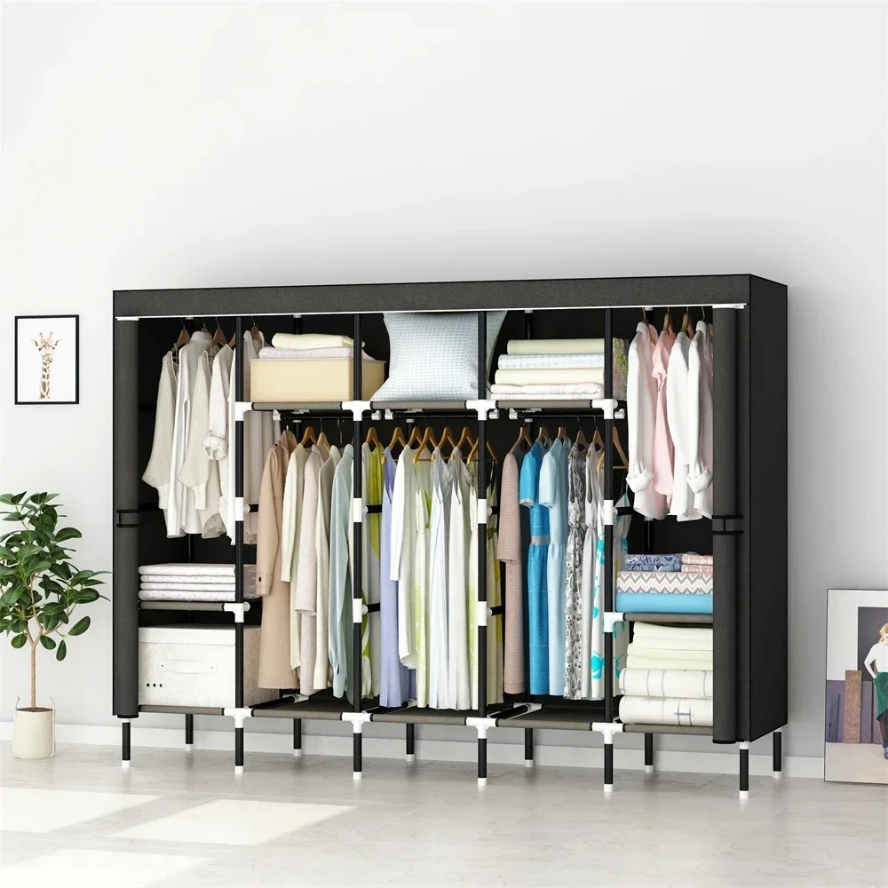 Closet Wardrobe 80in 203x42x170CM Wardrobe Steel Fabric Clothes Hanging with 10 Storage Shelves & 5 Hanging Rods