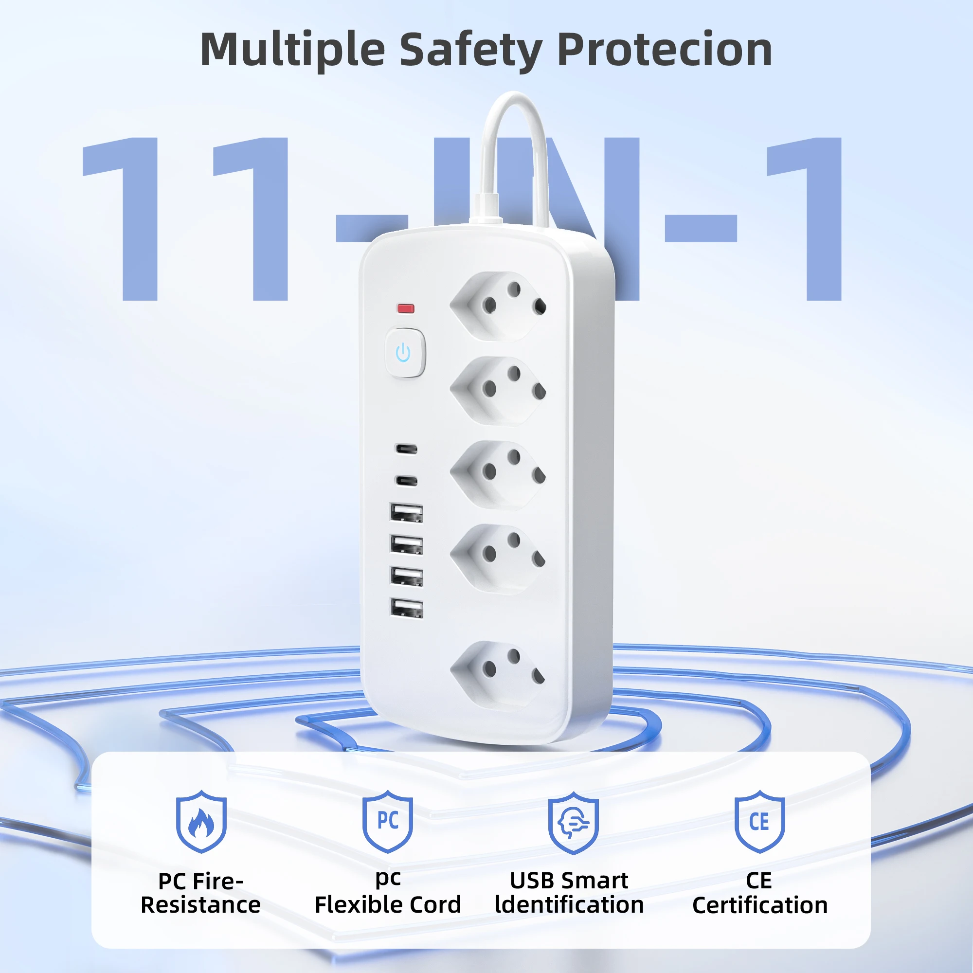 11 in 1 Power Strip, With 6 USB Charger (2 USB C)