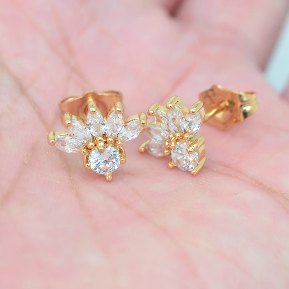 Fashion Gold Color Multicolor Zircon CZ Tail Stud Earrings for Women