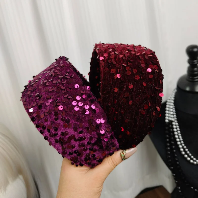 

Ultra Wide Sequin Headband Women Face Wash Hair Hoop Hair Press Hairbands Candy Color Hair Accessories Decorations