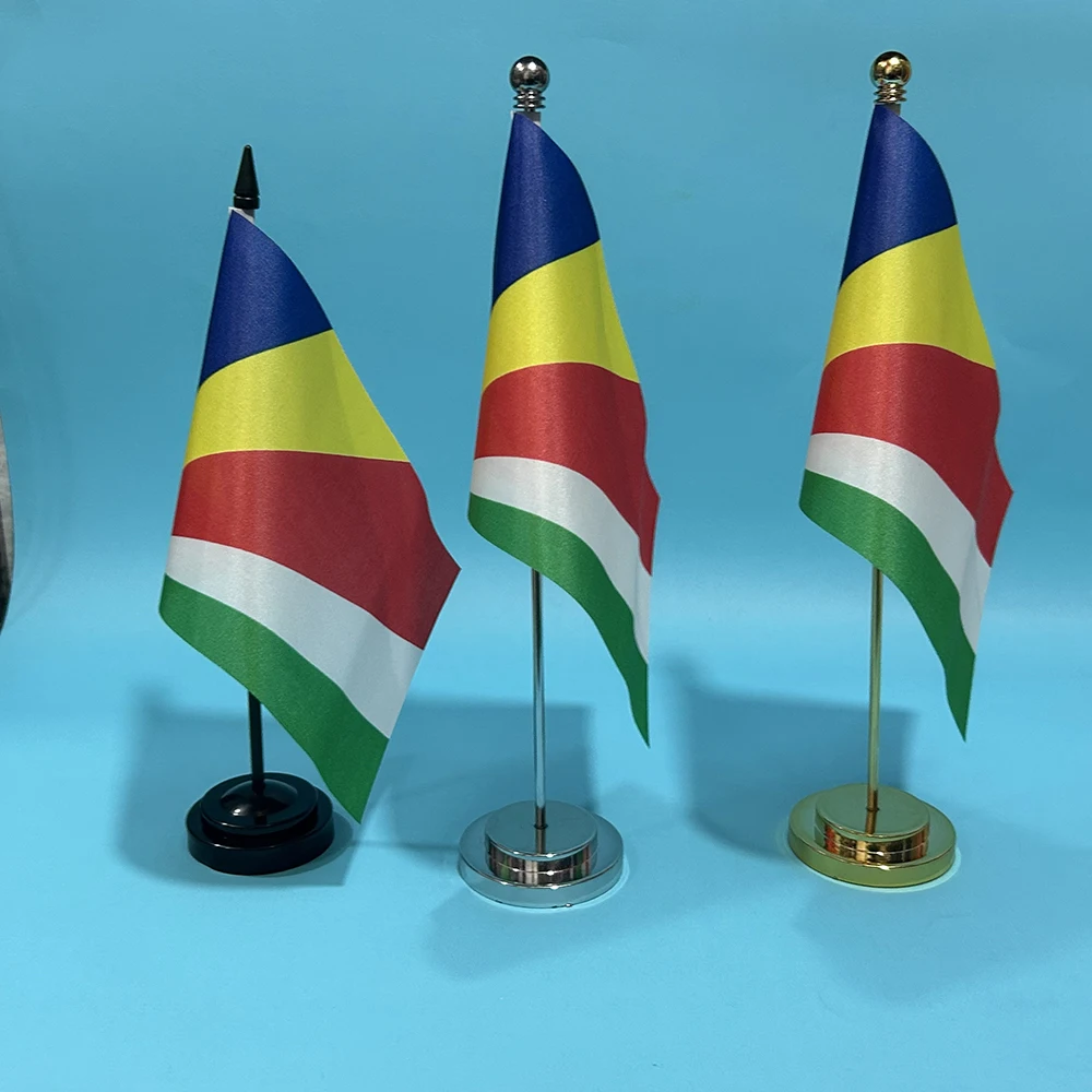 Office Desk Flag Of Seychelles flag 14x21cm polyester Republic of Seychelles National banner Desk Ornaments Flags