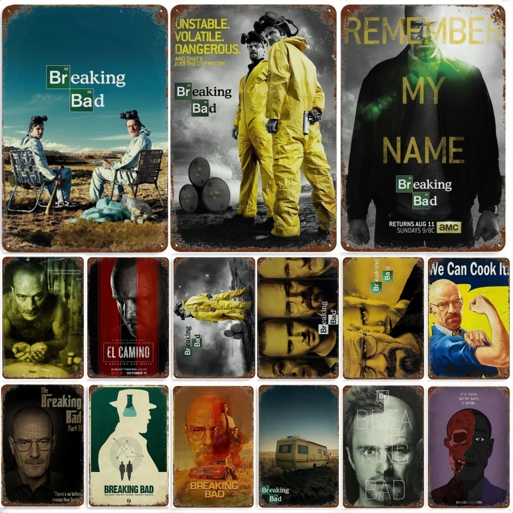 Breaking Bad-cartel de aluminio de película antigua, placa de Metal, placa Vintage para hombre, cueva, Bar, cafetería, Club, decoración de pared para habitación del hogar