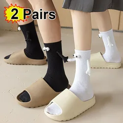 Epligg-Chaussettes mi-tube 3D main dans la main pour couple, en coton, avec aimant, créatif, aspiration magnétique