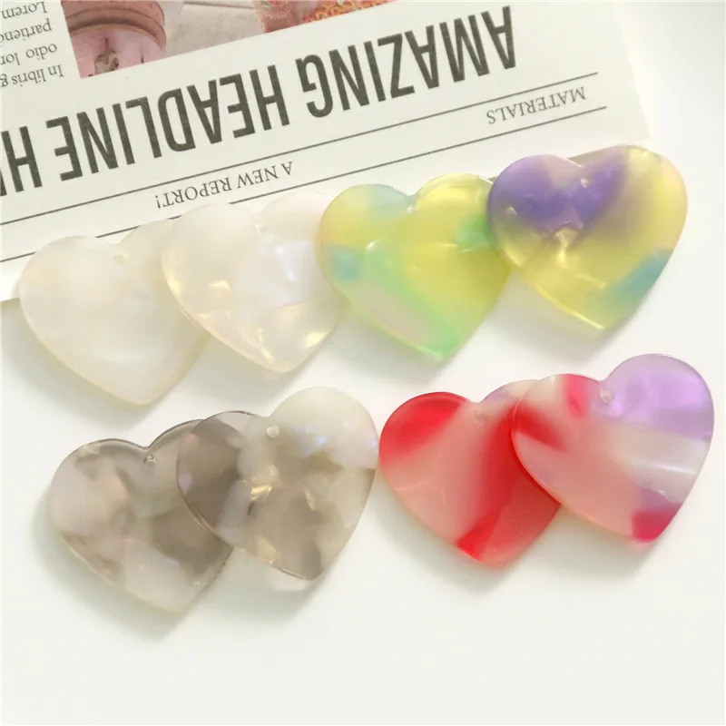 New style 50pcs/lot color pattern print geometry hearts shape acrylic beads diy jewelry earring/garment pendant accessory