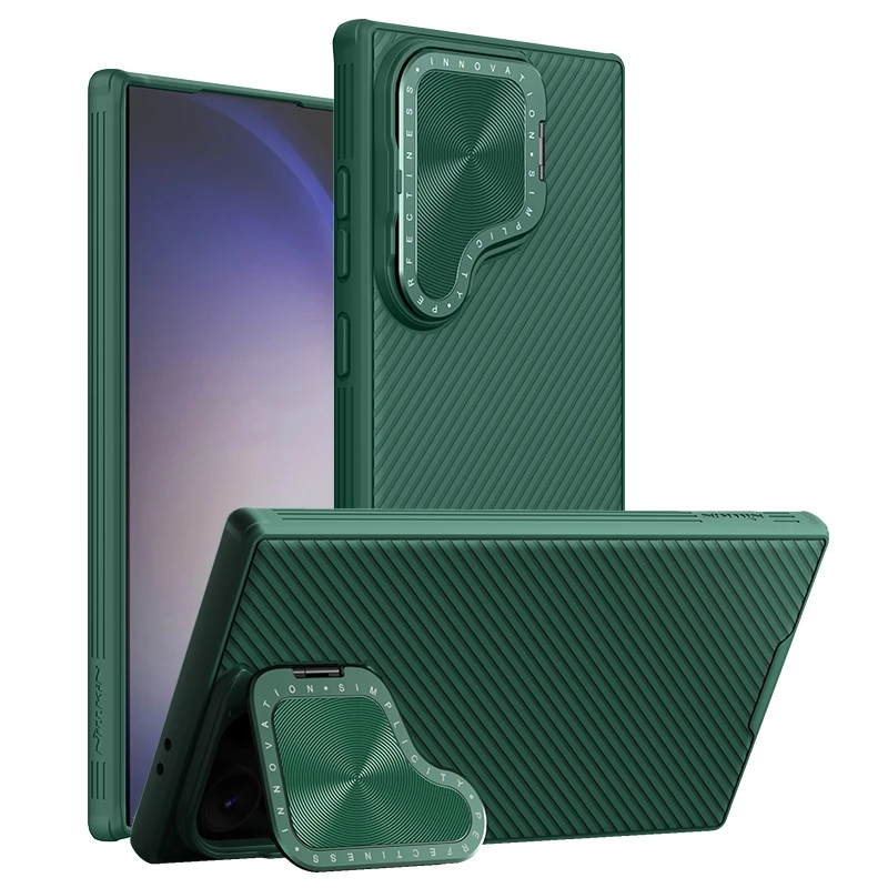 Custodia magnetica Nillkin per Samsung Galaxy S24 Ultra, copriobiettivo ribaltabile con cavalletto, MagSafe, antigoccia, tinta unita, protezione TPU+PC
