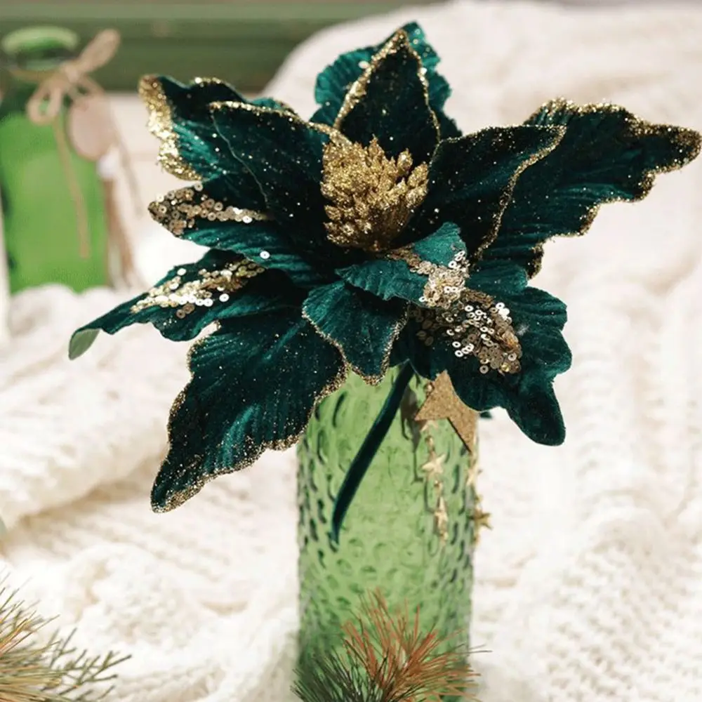 

4 Colors Hanging Glitter Xmas Flower Beautiful DIY Artificial Christmas Flower Unique Simulation Handmade Flowers New Year Gifts