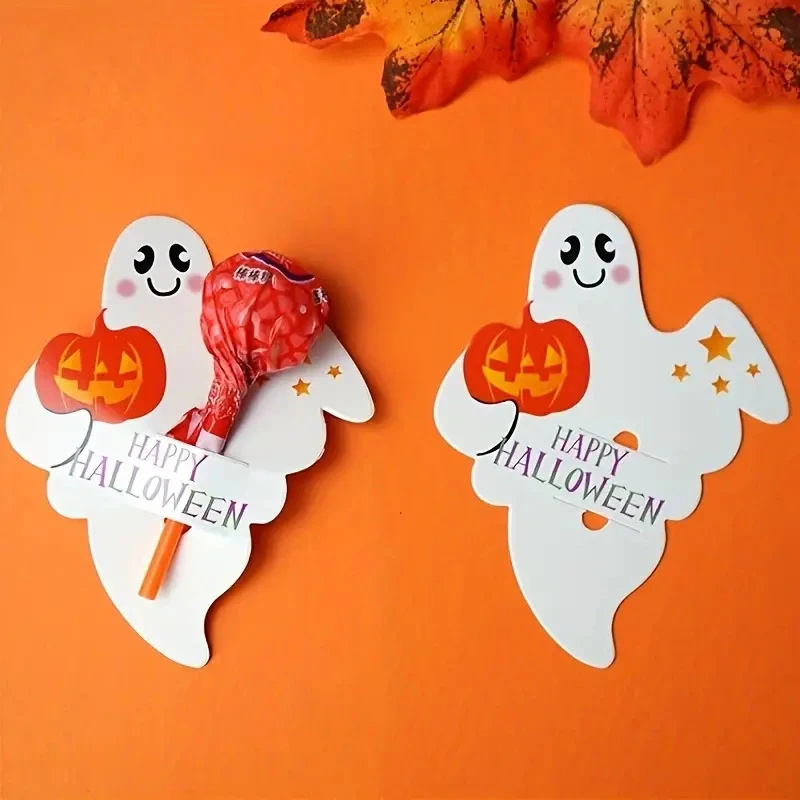 50Pcs Halloween Lollipop Card Ghost Pumpkin Pattern Lollipop Holder Halloween Party Supplies Creative DIY Decoration Accessories