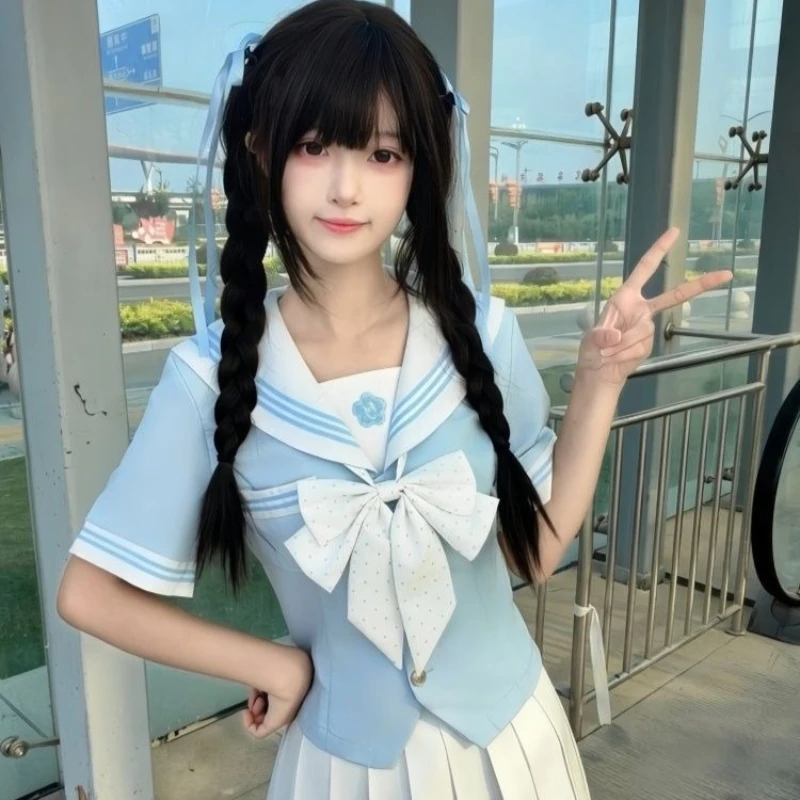 2026-summer-new-jk-blue-sailor-suit-uniform-slim-waist-short-sleeve-japanese-style-set-cute-schoolgirl-style-cos