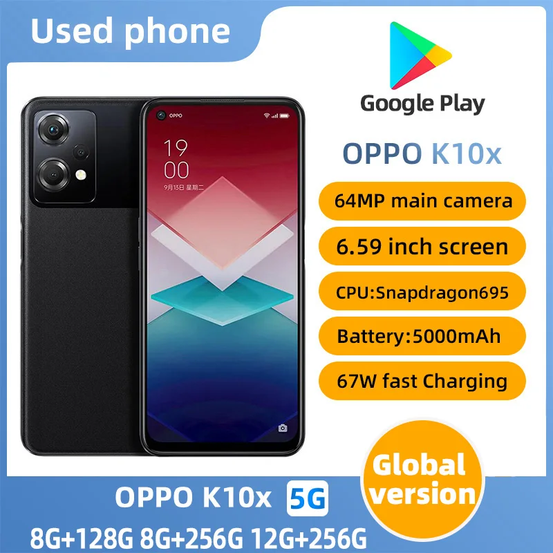 OPPO K10X 5G Android 128GB ROM Smartphone 6.59 inches Screen CPU Qualcomm Snapdragon 695 5000mAh Battery All Colours  used phone