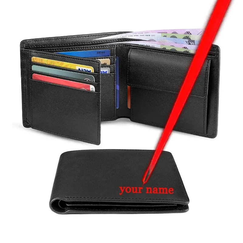 Wallets Mens Slim RFID Blocking Genuine Leather with Coin Pocket Credit Card Holders Wallet for Men Customized Name