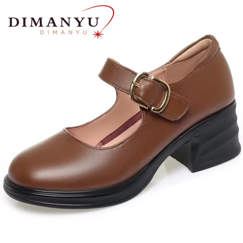 

DIMANYU Women's Shoes Genuine Leather 2024 Autumn New Thick Heel Female Shoes British Large size Women Mary Jane Shoes