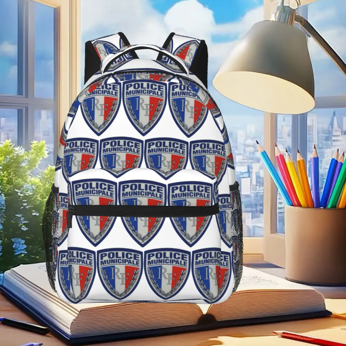 

French Municipal Police Insignia Backpack Student Boys Girls BookBag Children School Bag Laptop Shoulder Bags for Men Women