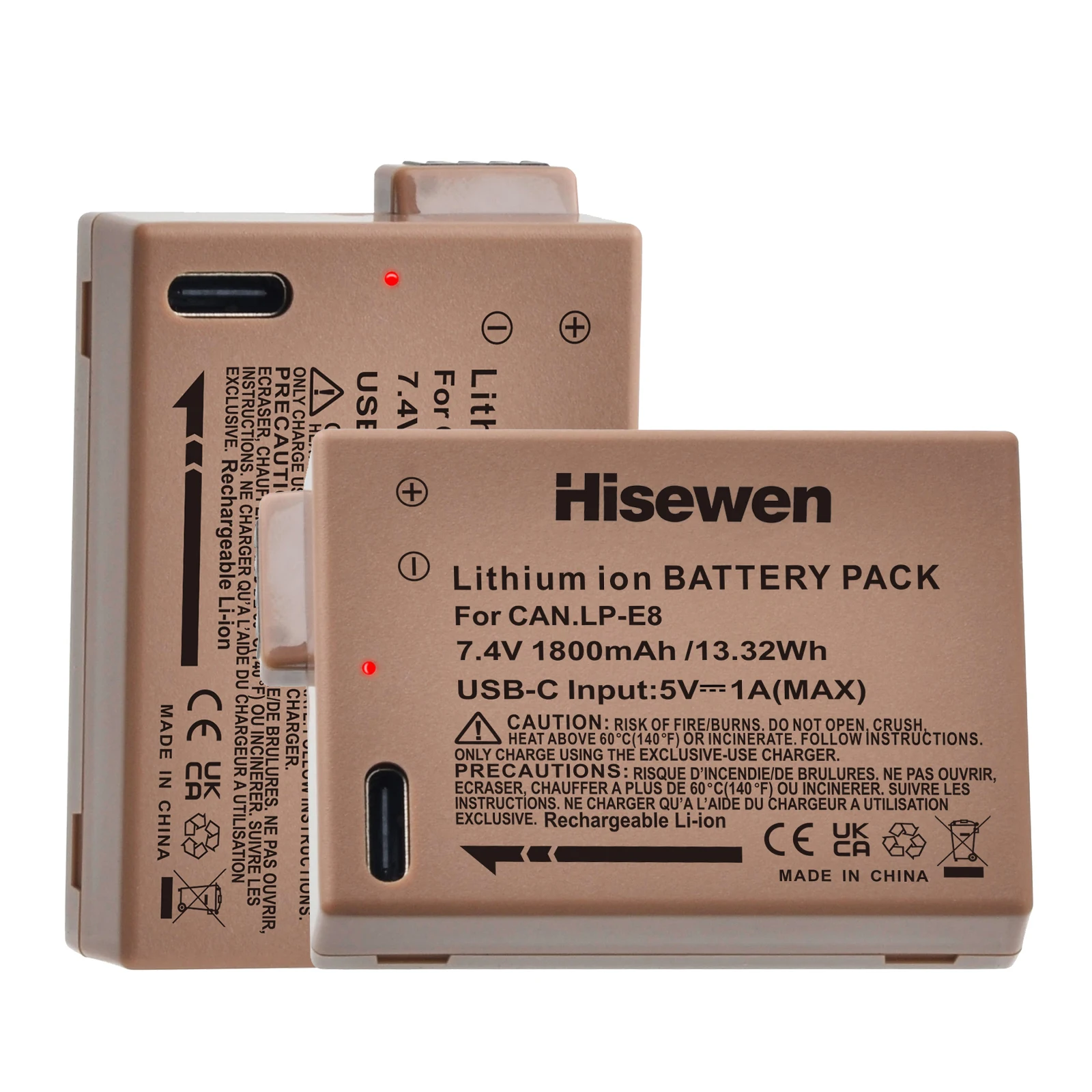 1800mAh LP-E8 LPE8 Battery with TYPE-C USB Input for Canon EOS 600D 550D 650D 700D Rebel T3i T2i T4i T5i Kiss X5 X6 SLR Camera