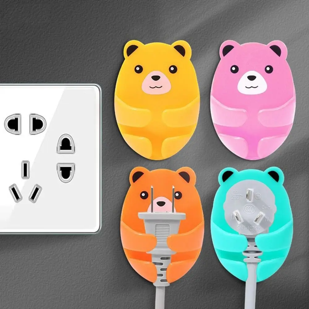 4Pcs Plastic Bear Plug Bracket Strong Adhesive Wear-Resistant Power Plug Holder Keep Tidy Traceless Hug Bear Hook Kitchen