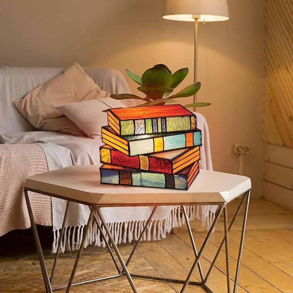 

Stacked Books Lamp Decorative Bedside Desk Light Creative Design Safe Material Warm Lighting Indoor Home Bedroom Living Room
