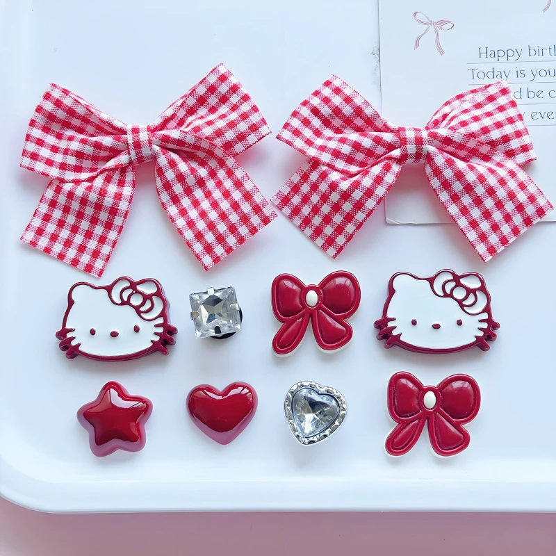 New 13PCS Cute Mesuca Bow Hello Kitty Set Shoe Charms For Clogs Detachable Buckle Shoes Accessories Party Gifts Favors