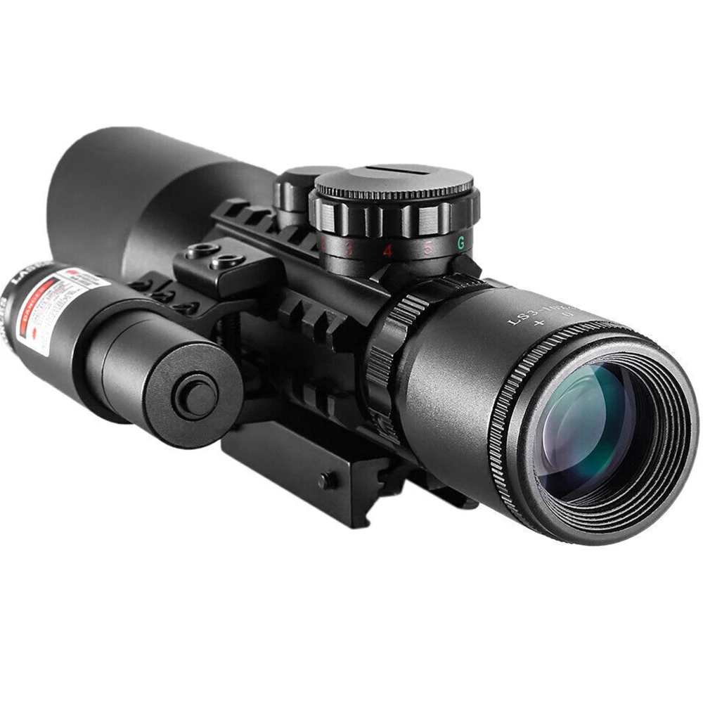 3-10X42E Hunting Riflescopes With Red Dot Laser Sight Combo Tactical Rifle Scope Red Green Illuminated Mil-dot Crosshair Reticle