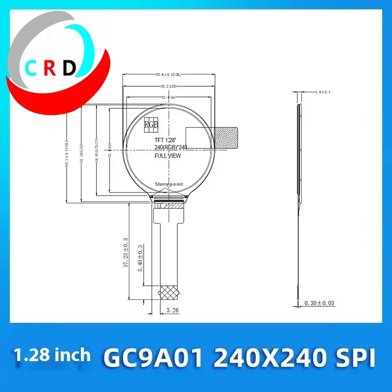 Changruida 1.28 inch TFT LCD screen 240x240LCD small size GC9A01 serial port round screen SPI esp32  tft display  lcd display