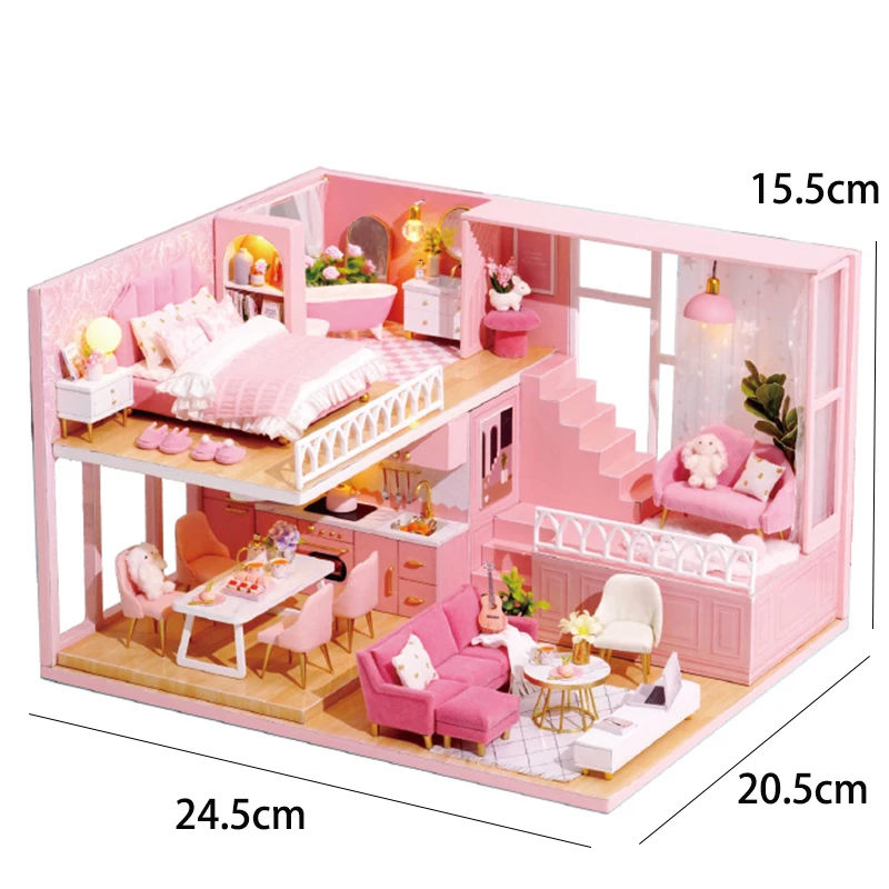 Wooden Mini Doll House DIY Handmade Duplex Apartment Production 3D Puzzle Assembly Building Duplex Apartment Model Toys Gifts