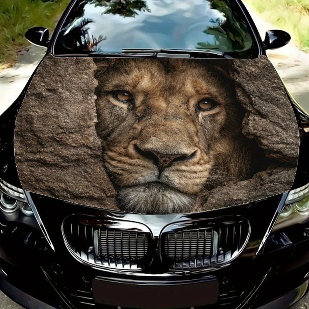 

Lion Emerging from Stone Car Vinyl Wraps - Suitable For Most Engine Hood,Bubble-free Design,Waterproof,Cleanable And Convenient