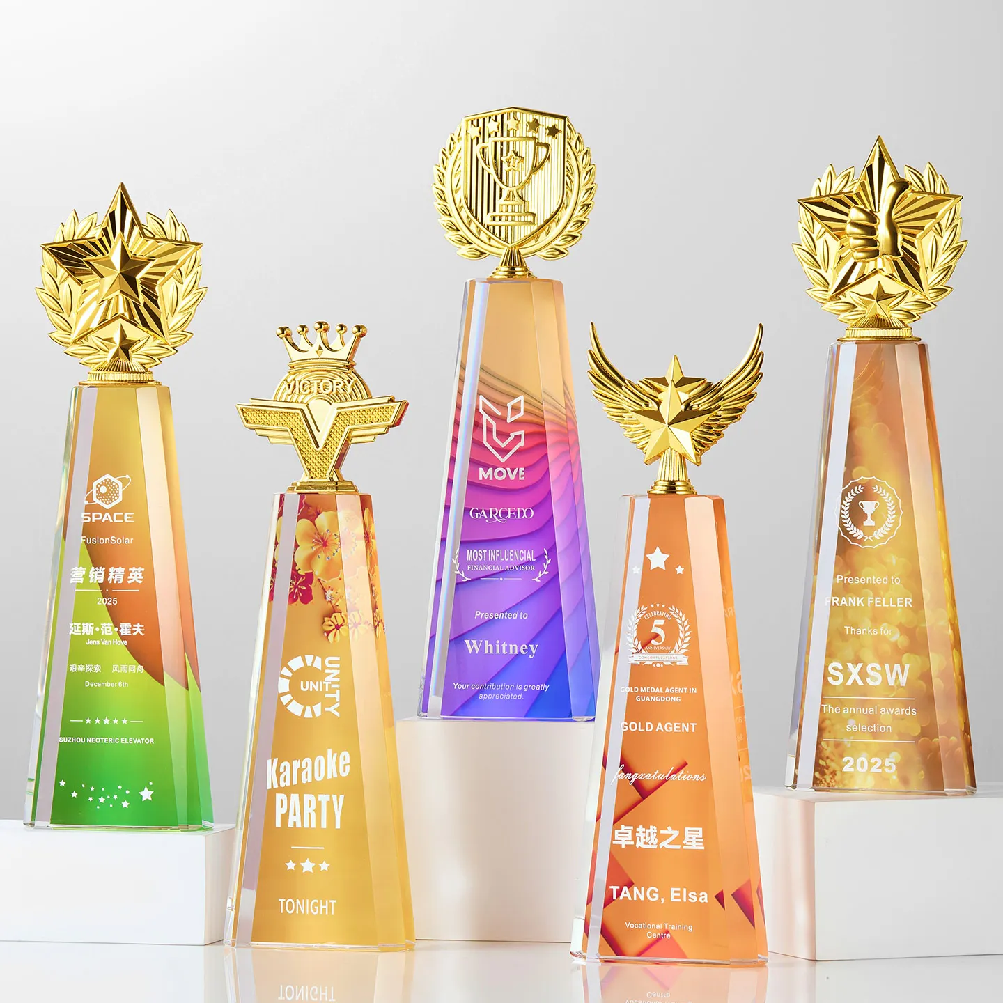 1pc Custom Crystal Award Cup New Model for Company Annual Meeting Excellent Employee Champion Color Print Award Cup Presentation
