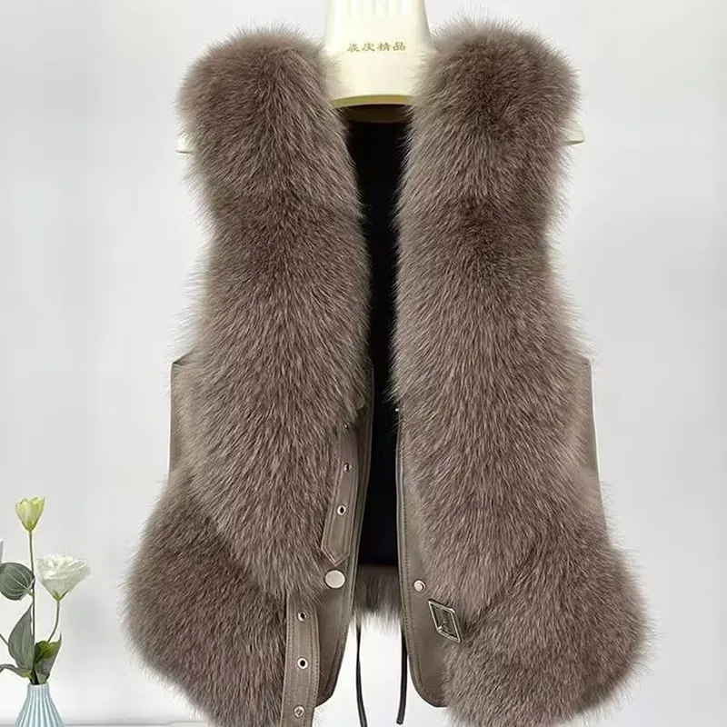 Women Loose Sleeveless Waistcoats Faux Fur Plush Vests Female Autumn Winter Fashion Outwears Lady PU Leather Fur Vest New 2025