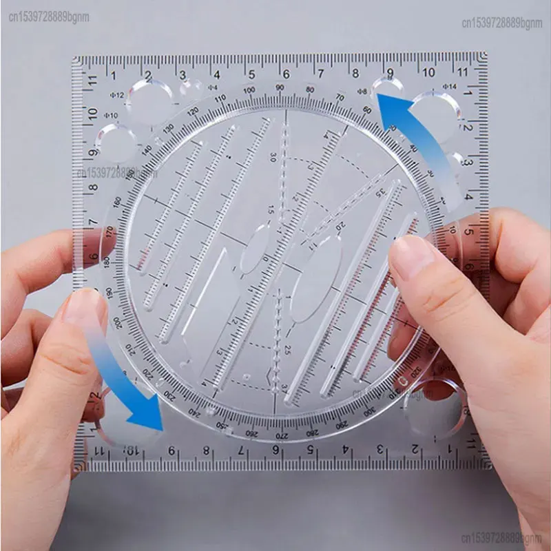 Multifunction Rotatable Drawing Template Ruler Mathematics Stereo Geometric Ellipse Circle Art Design Drafting Measuring Tool