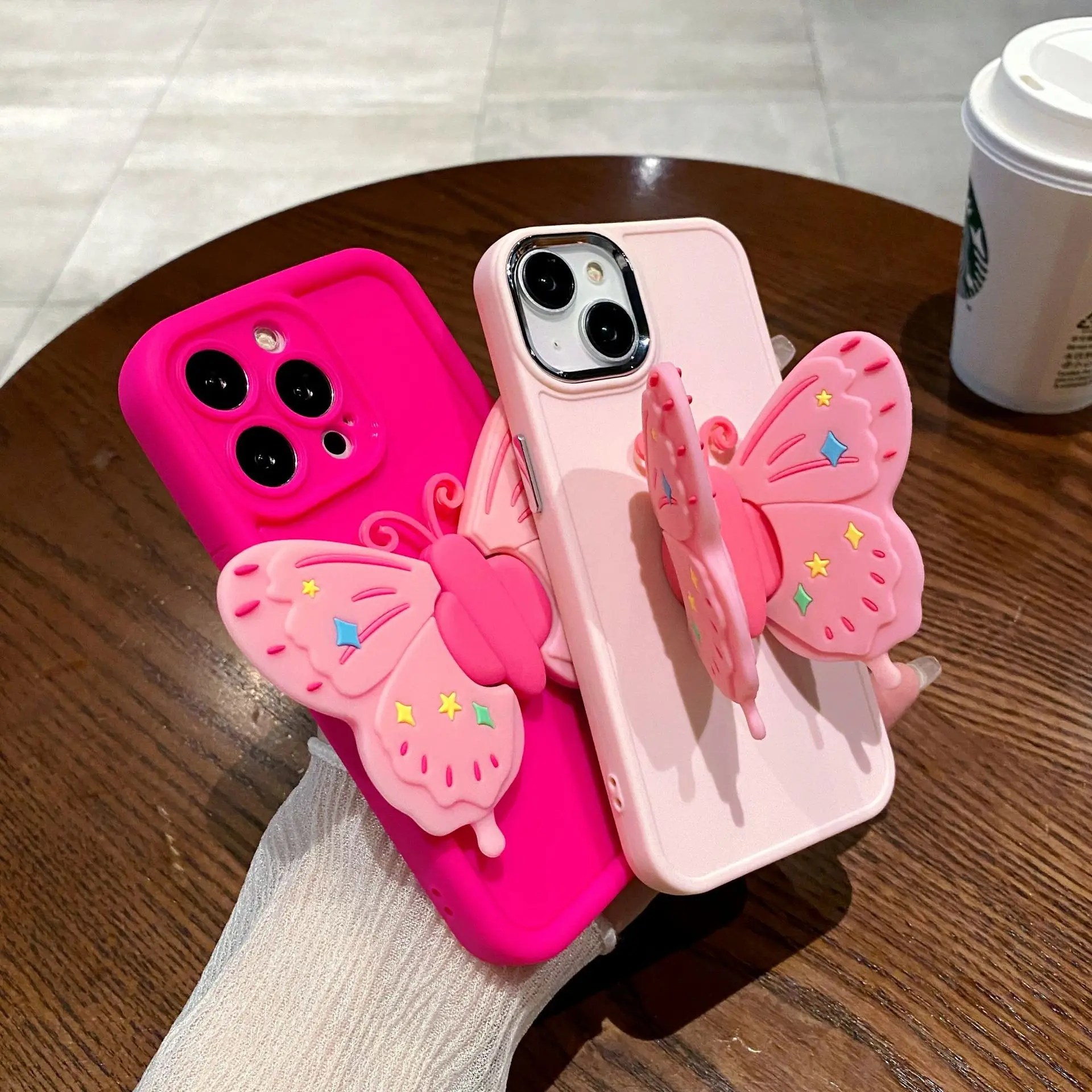 Cute 3d Metal Photo Frame Fold Butterfly Bracket Anti-fall Phone Cover Case For Iphone 15 14 13 12 11 Pro Max Soft Coque Fundas