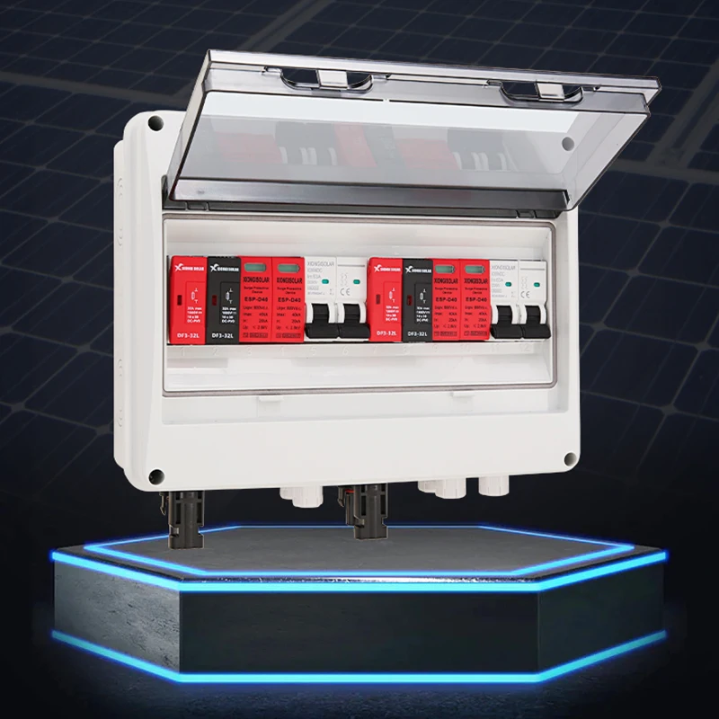 Solar photovoltaic DC Combiner Box With Lightning Protection 2 input 2out PV 600V Fuse MCB SPD Outdoor Waterproof Boxes IP65