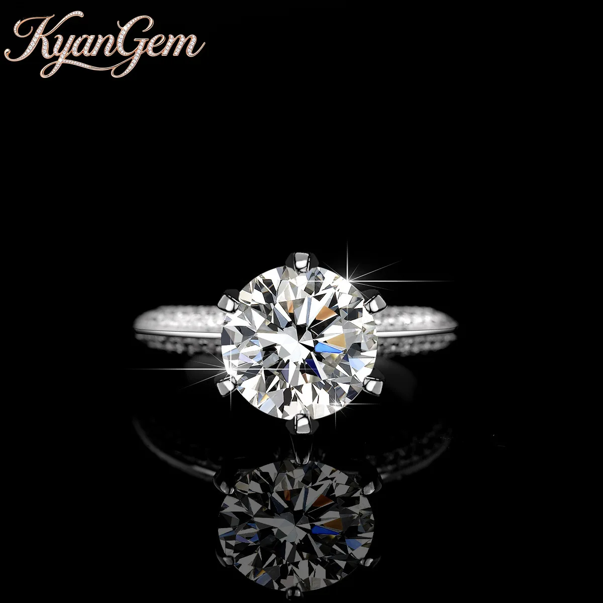 KyanGem Platinum PT950 Ultra-luxurious Moissanite Ring for Women 2-3 Carat High-End Split-Set Ring