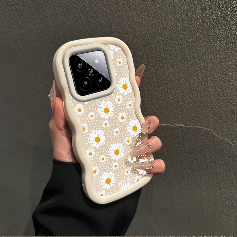 Xiaomi 14 Weiße Gänseblümchen Wellenförmige Silikon Handyhülle für Xiaomi 14 14Pro 14 Ultra 14T 14TPro POCO X3Pro X6Pro X3NFC X3 X2 Abdeckung