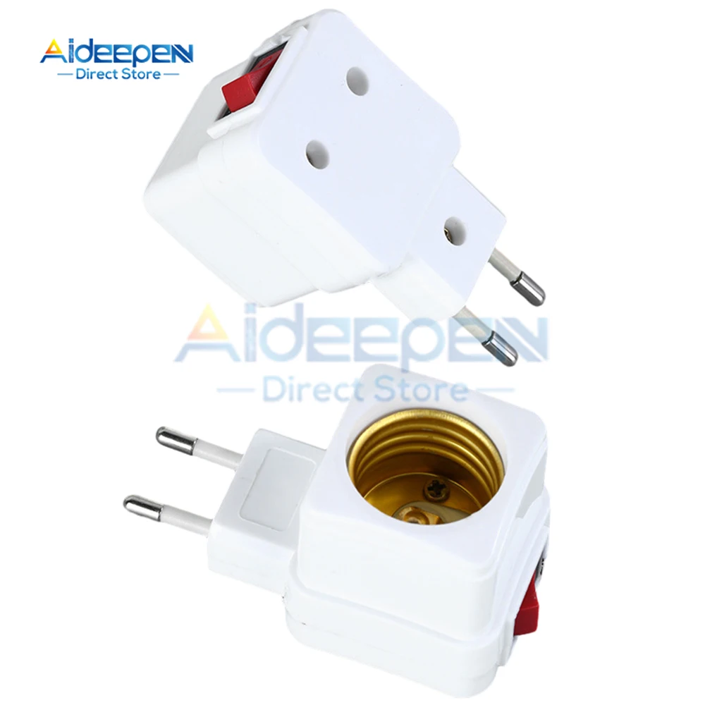 2Pcs 220V E27 LED Light Lamp Bulb Socket Integrated With On/Off Switch Spiral Pattern Lamp Base Connector EU Plug Adapter