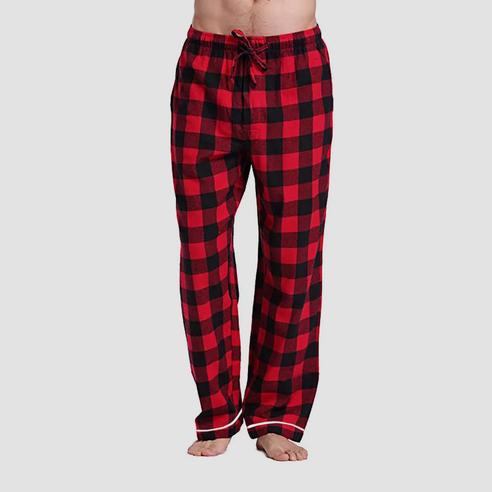 Thicken Warm Waterproof Trousers Male Casual Men'S High Waisted Red Plaid Thick Outdoors Casual Trousers Plus Size Gift