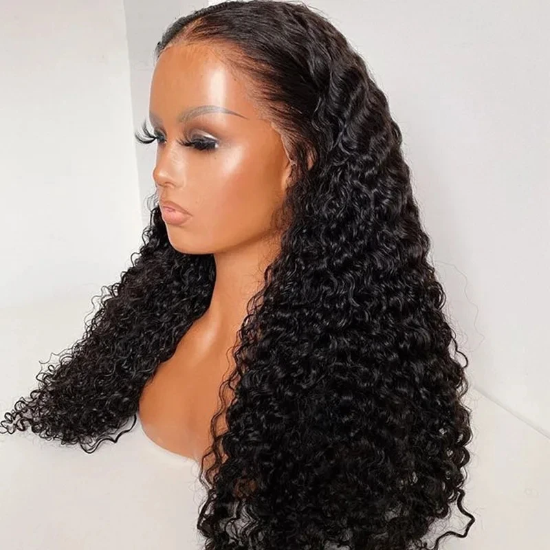 ZXBMALWIGS Long Black Soft Middle Part Glueless 180Density 26 inch Kinky Curly Lace Front Wig For Black Women BabyHair Prepluck