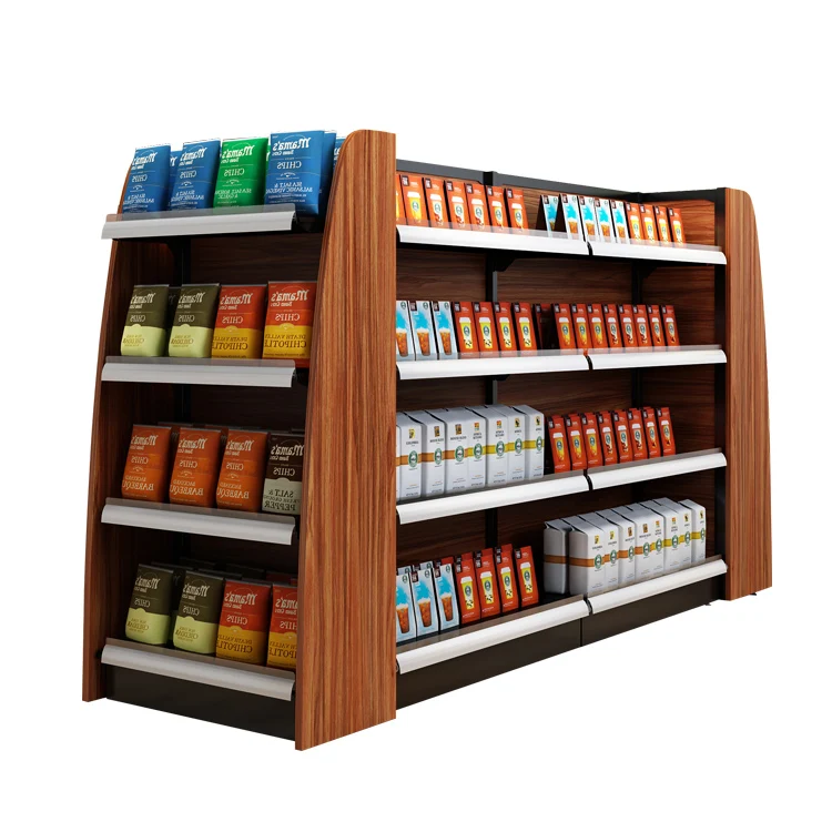 Custom.Supermarket Shelves Wooden Steel Grocery Store Furniture Retail Display Racks Gondola Shelving for Shop Fixture