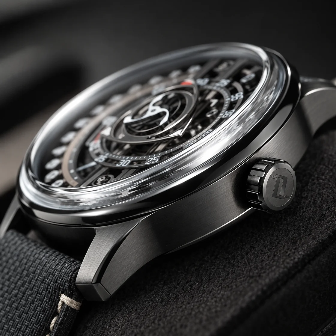 OBLVLO Unique Skeleton Rotary Engine Automatic Watch Luminous Nylon LeatherForged Carbon Miyota 8215 Mechanical Movement JM-RT