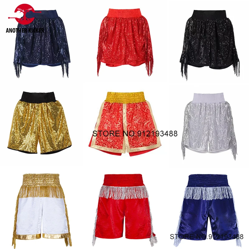 

Bo Muay Thai Shorts Men Women Child Sequins Tassels Kickbo Cage Fighting Training Pants Martial Arts MMA Clothing