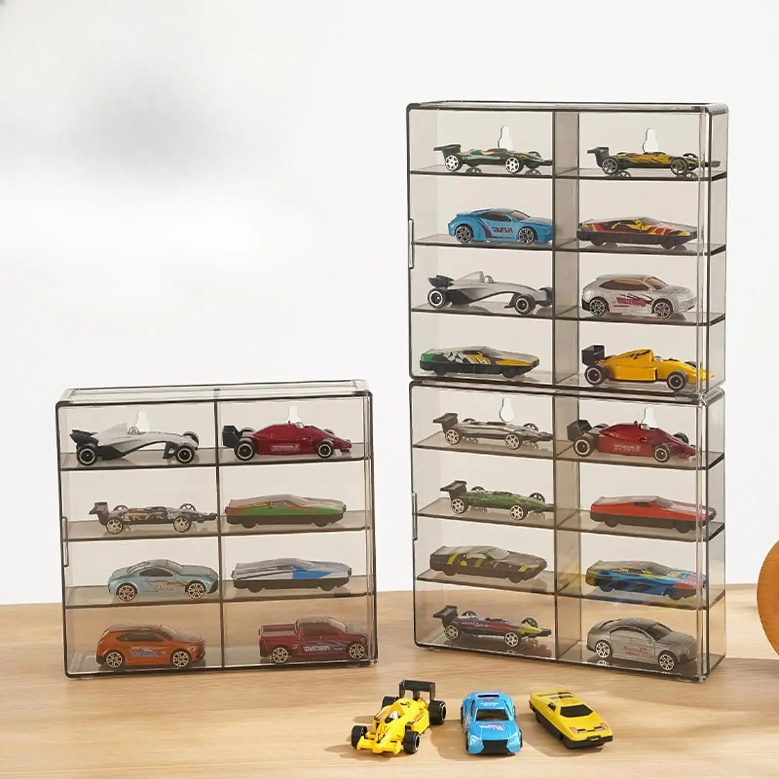 1:64 Model Car Display Case Scale 8 Compartments Display Cabinet Shelves Stand for Small Popular CarFigures Jewelry Collectibles