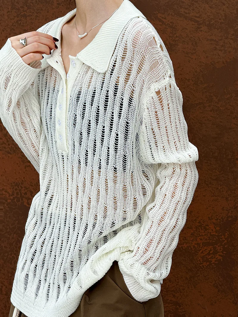 

Autumn plus size knitted sweater for women, hollowed out top for plus size spicy girls, casual knitted sweater loose shirt