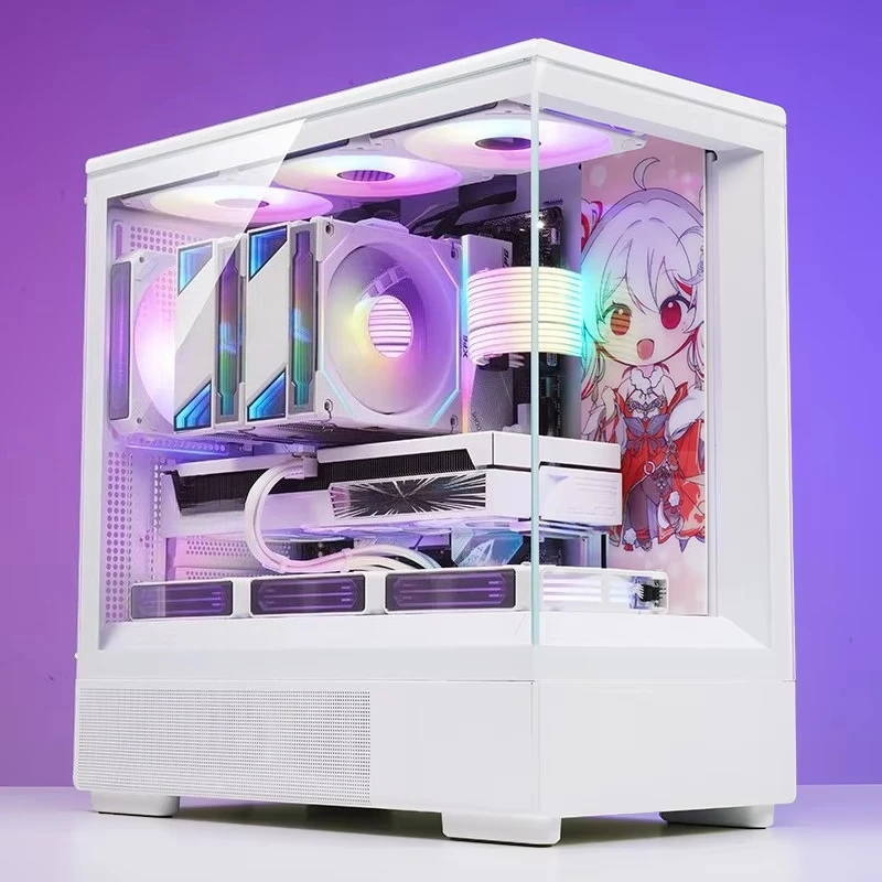 MATX Mid-Tower Gaming Chassis White Shell Panoramic Transparent Side Panel For Home PC Assembly