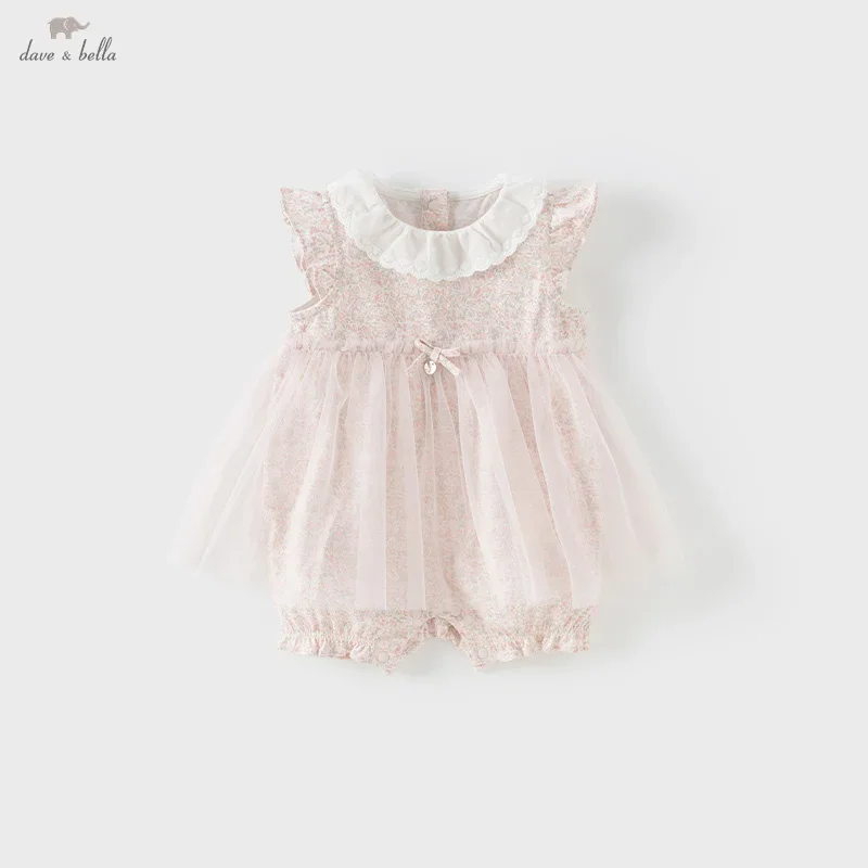 Dave Bella Newborn Creeper Summer Girl's Romper Comfortable Cotton Floral Print Sweet Mesh Cute Baby Princess Jumpsuit DB2251440