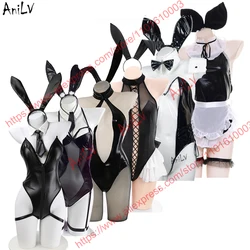 AniLV New Bunny Girl Series Leather Boysuit Unifrom Cosplay Women Zipper Hollow Mesh Rabbit Onesie Pajamas Outfits Costumes