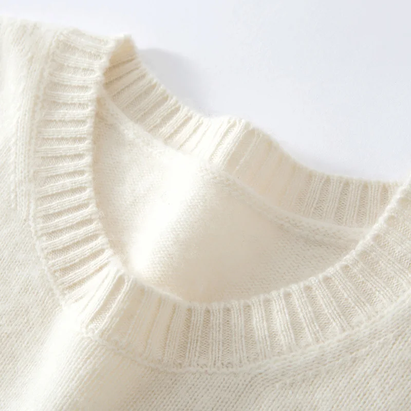 Sweter męski z czystego kaszmiru, podwójnie gruby, z okrągłym dekoltem, dzianinowa koszulka bazowa, biznesowy sweter w ciepłych kolorach z rękawami.