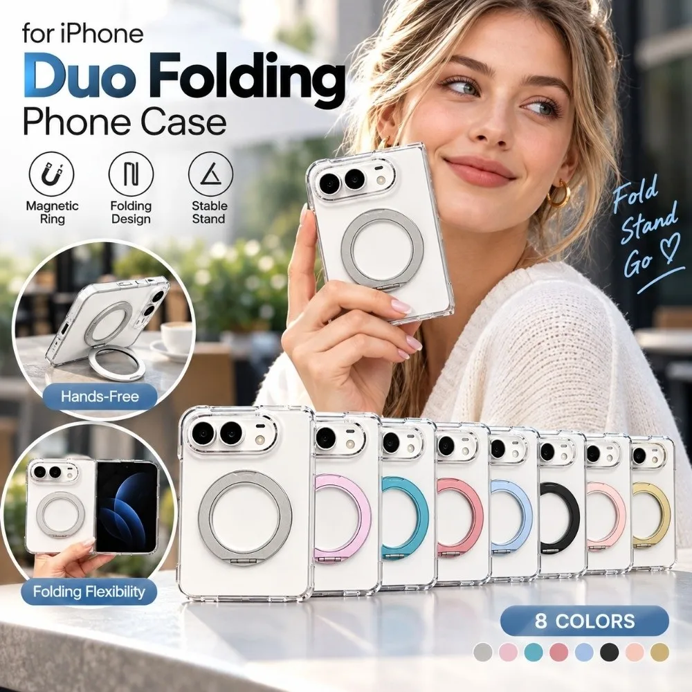 Transparent Folding Phone Case 360 Degree Rotation Two-in-One Clear Phone Cover Full Coverage Shockproof for iPhone Duo
