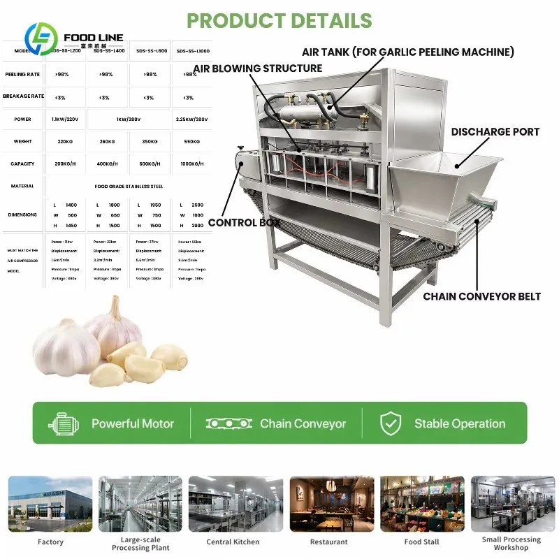 Customized Professional Fully Automatic Garlic Peeling Machine Stainless Steel Chain Structure Pneumatic Peeling Device
