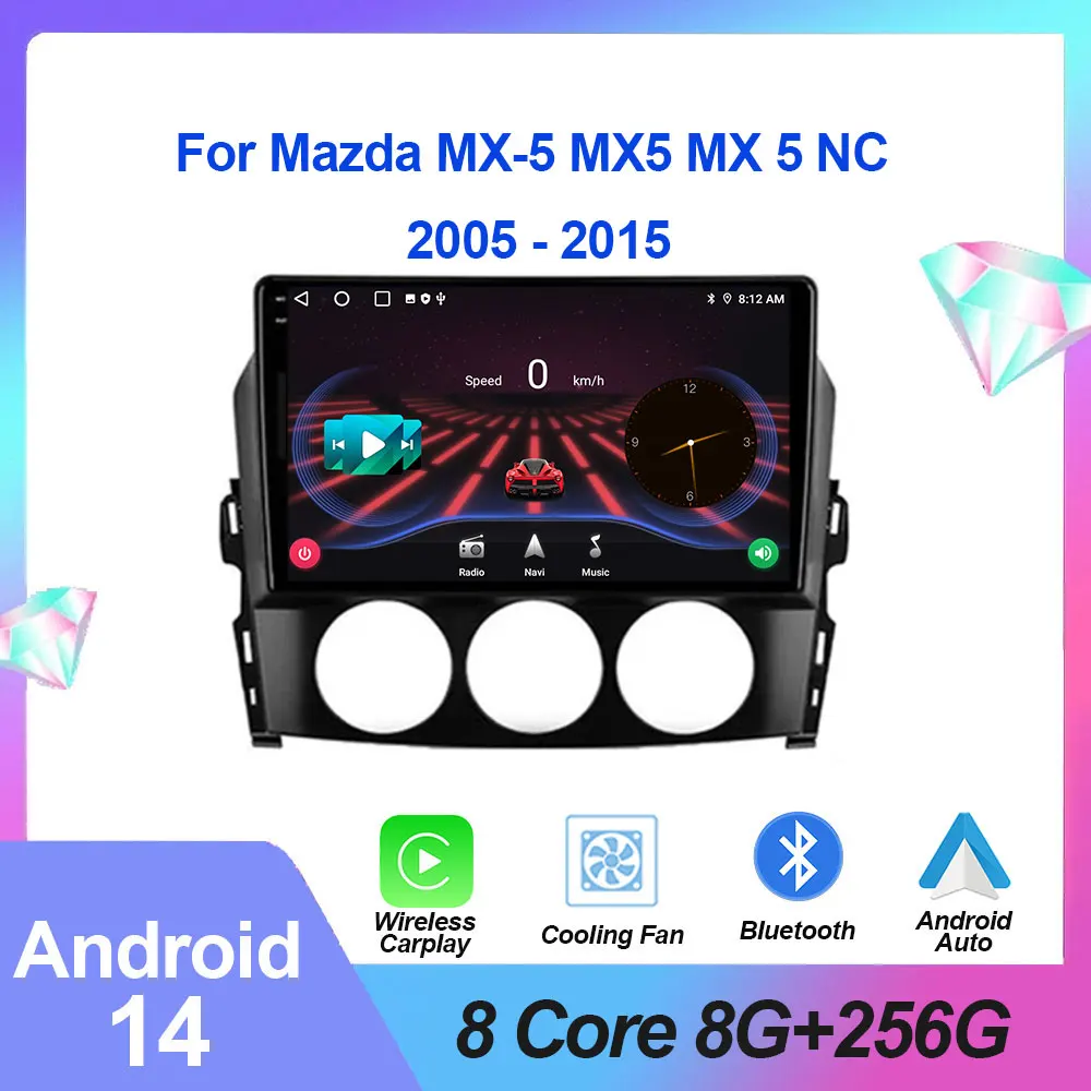 

Android 14 Multimedia Player For Mazda MX-5 MX5 MX 5 NC 2005 - 2015 Carplay Auto Navigation GPS WIFI Car Radio Stereo QLED BT