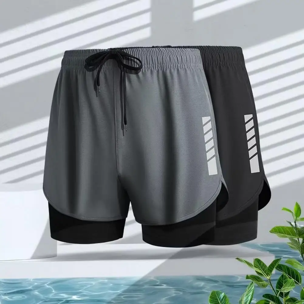 Swim Trunks Quick Dry Men's Swim Shorts with Double Layers for Water Sports Jogging Slim Fit Conservative Design for Breathable