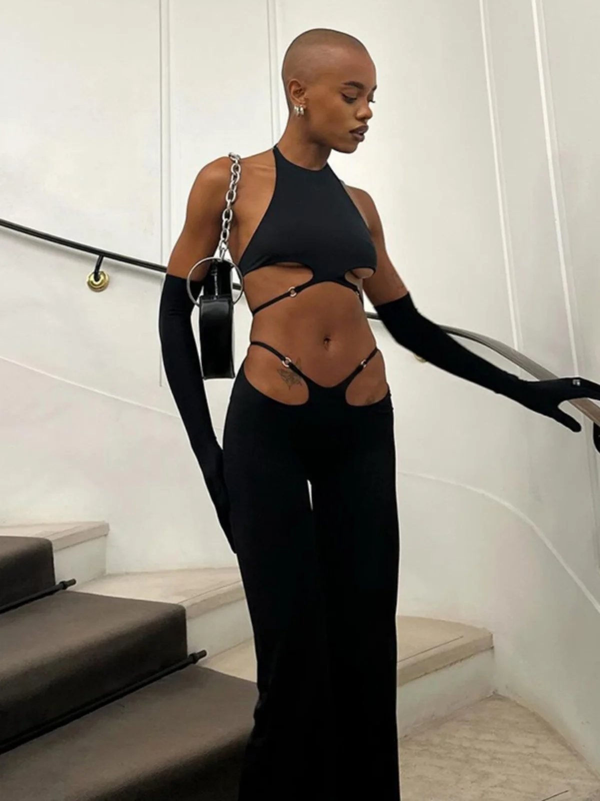 2024 Women's Set New Sexy Tank Top Open Backless Suspender Vest Low Waist Slim Fit Micro Long Pants Fashion Women Set
