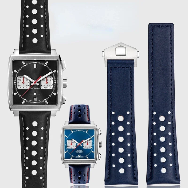 

New 22mm Soft breathable crocodile leather Watchband blue For TAG HEUER Strap MONACO CARRERA Watch Band Bracelet Folding Buckle