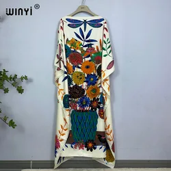 2023 WINYI Dress beach wear dresses boho Print abaya Dashiki Women muslim kaftan summer Color african dresses for woman vestido